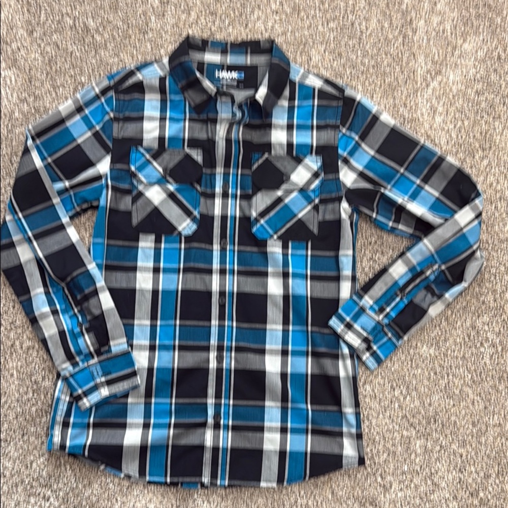 Tony Hawk Black and Blue Plaid Kids Button-Down Shirt